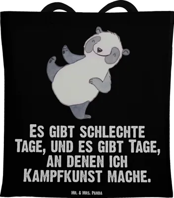 Produktbild von Mr. & Mrs. Panda Tote Bag Panda Kampfkunst - Schwarz - Geschenk, Kampfsportarten, Tasche, Einkaufstasche, Baumwolltasche, Stoffbeutel, Schultasche, Selbstverteidigung
