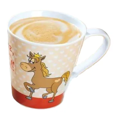 Produktbild von Gilde - 46232 - Kaffeebecher, Tasse, Mit Spruch: Vergiss den Prinz, ich nehm lieber den Gaul!., Porzellan, 10,5cm x 8,7cm x 12,5cm