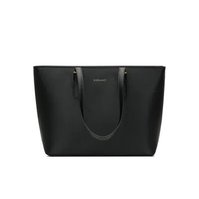 Produktbild von Eleganci Damen Shopper Tasche mit Reißverschluss – Schultertasche, Handtasche, A4 geeignet, Schwarz/Gold