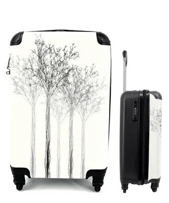Produktbild von MuchoWow® Koffer Handgepäck Trolley Rollkoffer Kleine Reisekoffer mit 4 Rollen - Eine Schwarz-Weiß-Illustration einer Baumreihe - Cabin Size < 55x40x23 cm & 55x40x20 cm - Fotokoffer - Kabinenkoffer - Boardgepäck - Reise-Box - Reisekoffer - Reisegepäck - Koffer mit Bild - Trolley für Kinder