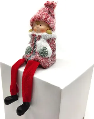 Produktbild von Winterkind Kantenhocker Mädchen 22cm rot weiß Dekofigur Weihnachtsdeko
