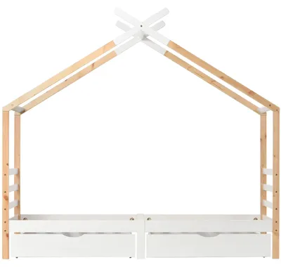Obrázok produktu pre Detská posteľ s bočnicami - masívne borovicové drevo - 90 x 200 cm - zásuvky - rošt - biela farba