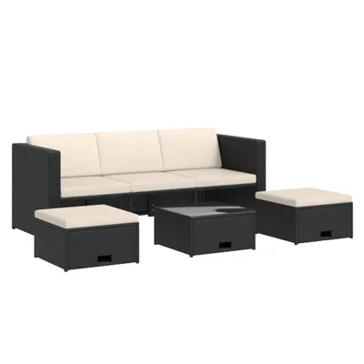 Zdjęcie produktu dla 4-Cz. Zestaw Wypoczynkowy Do Ogrodu, Poduszki, Rattan Pe Czarny Lumarko!