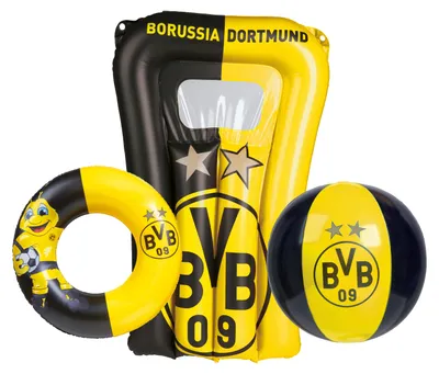 Produktbild von Happy People 16115 - 3er Strandset - BVB Borussia Dortmund Wasserball, Schwimmring & Luftmatratze