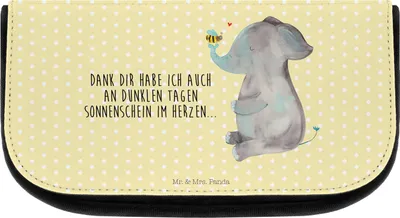 Produktbild von Mr. & Mrs. Panda Kulturbeutel Elefant Biene - Gelb Pastell - Geschenk, Heiratsantrag, Make-up Täschchen, Hochzeitsgeschenk, Organizer, kosmetiktäschchen, Liebesspruch