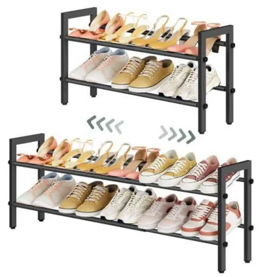 Produktbild von Schuhregal Metall 2 Ebenen Ausziehbar Platzsparend Robust Schwarz