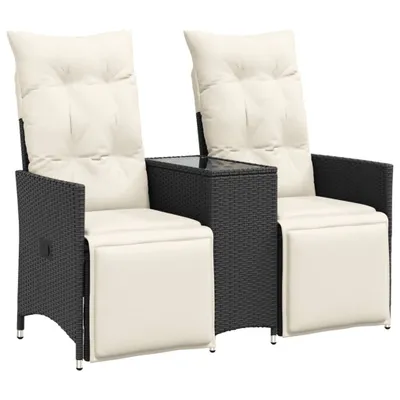 Produktbild von vidaXL Gartensofa 2-Sitzer Verstellbar mit Tisch Schwarz Poly Rattan
