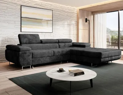 Produktbild von Easy4You Ecksofa NORBERG Velvet L-Form Graphite – 279x72x205 cm - Schlafsofa mit Bettkasten und Schlaffunktion - Eckcouch mit Stauraum – Rechts – Stoff Monolith 97