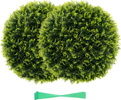 Zdjęcie produktu dla 2 sztuczne krzewy cedrowe, 50 cm wysokości sztuczne rośliny w kształcie kuli, odporne na słońce okrągłe zielone krzewy, dekoracyjne kule ogrodowe, zielone