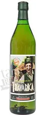 Produktbild von Kräuterschnaps mit einem Grashalm Rakija travarica Simex aus Serbien 1 L