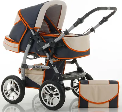 Produktbild von Kinderwagen-Set Flash 2 in 1 in Grau-Orange-Creme - 14 Teile - in 18 Farben erhältlich