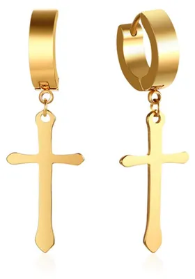 Produktbild von Kreuz Ohrringe: Edelstahl Klappcreolen Ohrhänger Gold
