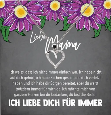 Produktbild von 22Feels Echt Silber Halskette - Mama Geschenk Mutter Frauen Schmuck Set Muttertag Geburtstag Weihnachten - Herz Anhänger, Karte
