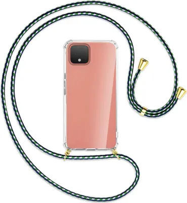 Produktbild von Handykette Backcover-Schutzhülle mit Band (Metall goldfarben) für Google Pixel 4 XL - grün/blau/weiß