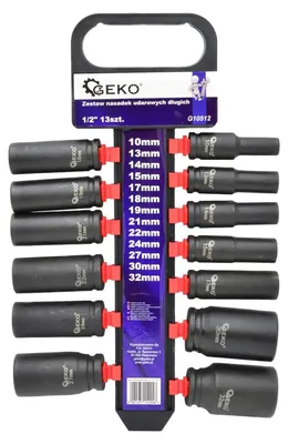 Immagine prodotto di Set bussole a impatto lunghe 1/2", 10–32 mm ,13 pezzi Geko