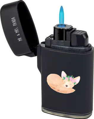 Produktbild von Mr. & Mrs. Panda sturmfeuerzeug Wüstenfuchs Blumen - Schwarz - Geschenk, Gasfeuerzeug, Zünder, Wüste, zigarettenanzünder, gasfeuerzeuge, Blumenkranz, Afrika, Feuerzeug