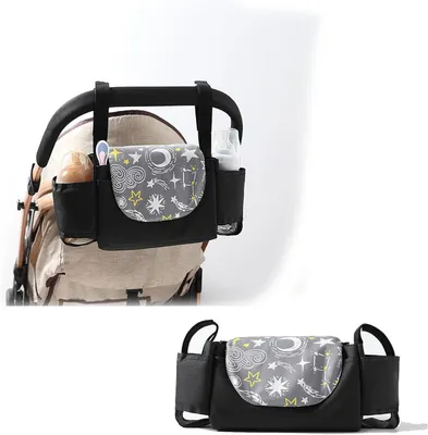 Productafbeelding van Kinderwagentas 35 x 11 x 15 cm, 2 bekerhouders, opbergvak, zwart, voor kinderwagen