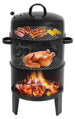 Produktbild von BBQ Smoker Grill - Holzkohlegrill Räucherofen - 84 cm Tonnengrill, Thermometer, Metall, für Fleisch und Geflügel, Outdoor - schwarz