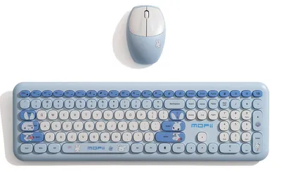 Produktbild von Mofii Kabelloses Tastatur- und Maus-Set, 110 Tasten, volle Größe, ultradünn, 2,4 GHz, 1200 Bewegungsgeschwindigkeit, USB, ergonomisch, für Büro-Laptop