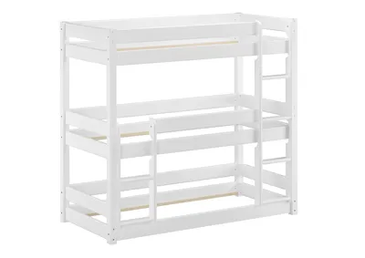 A white triple bunk bed shown from a three-quarter angle against a white background.