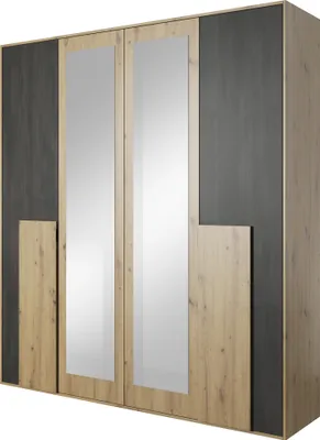 Image de Ensemble chambre à coucher Cadre de lit Armoire Table de nuit Commode Bafra avec matelas Superb (Chêne Artisan/Pin norvégien noir)