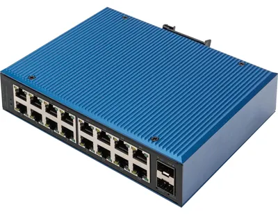 Produktbild von DIGITUS Switch Ind. 16-Port Gigabit+2 SFP Port Unmanag.blau
