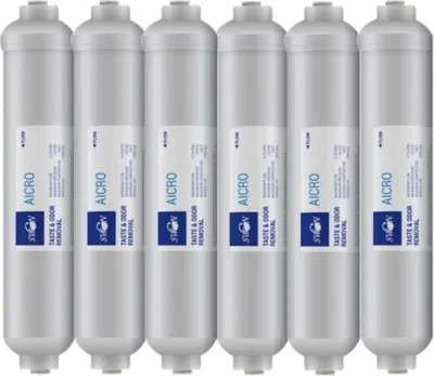 Image de Swan Inline Filtre à eau à charbon actif 10 pouces pour osmose inverse, système de filtration, filtre de réfrigérateur (externe), raccord 1/4" pouce (6,35 mm) AICRO, 6 pièces