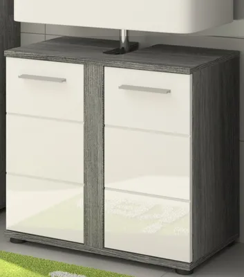 Produktbild von Waschbeckenunterschrank "Bailey" weiß Hochglanz und Rauchsilber grau Badezimmer