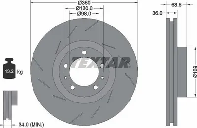 Produktbild von TEXTAR Bremsscheibe Vorne Rechts für PORSCHE PANAMERA 360mm 92214005