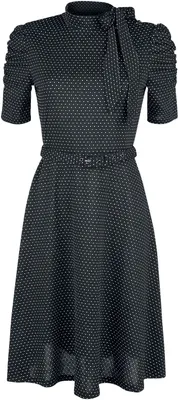Produktbild von Voodoo Vixen Mittellanges Kleid Damen Posie Black Polka Dot Tie-neck Dress schwarz XXL