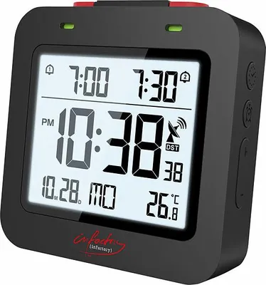 Image de Réveil radio-piloté avec thermomètre et double alarme, noir