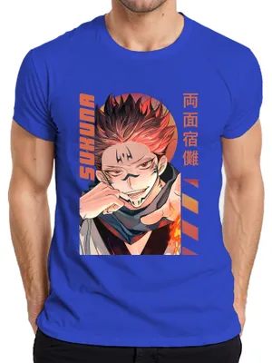 Productafbeelding van Sukuna Jujutsu Kaisen Ryomen Demon Vlam Manga Anime T-shirt voor heren, blauw, maat S