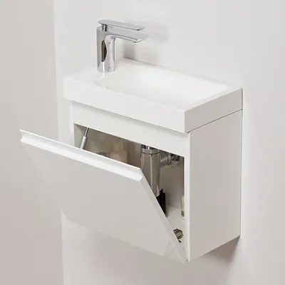 Produktbild von Quentis Gäste-WC Badmöbelset Faros 40, weiß glänzend, Waschbeckenunterschrank montiert