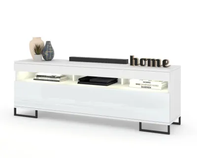 Produktbild von Modern TV-Lowboard Fernsehschrank PLAY STEHEND Mit LED Weiß Matt/Weiß Hochglanz 100cm