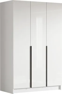 Produktbild von MIRJAN24 Kleiderschrank Calia I, Schlafzimmer, Drehtürenschrank, mit Kleiderstange, Modern, Garderobenschrank, Metallgriffe (Farbe: Weiß / Weiß Hochglanz + Schwarz)