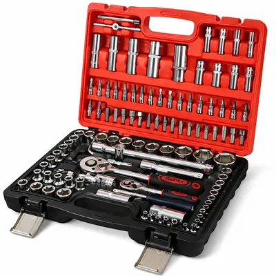 Produktbild von Steckschlüsselsatz 108 tlg. Werkzeugkoffer – Ratschenkasten Set mit Bits, Torx, Chrom Vanadium, für Auto & Werkstatt