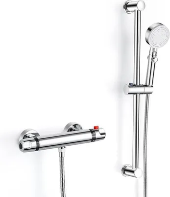 Produktbild von Thermostatische Duschkopf mit Duscharmaturen-Set und Handdusche - Chrom, 5 Sprühmodi