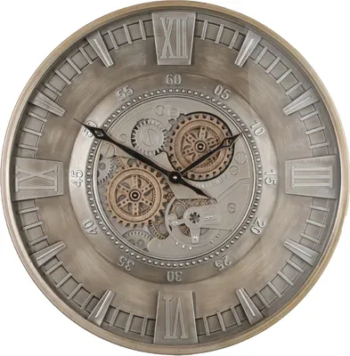 Produktbild von Samilito Wanduhr mit echtem Bewegungsgetriebe Zahnrädern 59,5cm (Metall, Antike Grau)