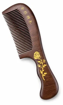 Produktbild von BEYSTON Holzkamm mit Griff und Rosengravur, Naturbraun