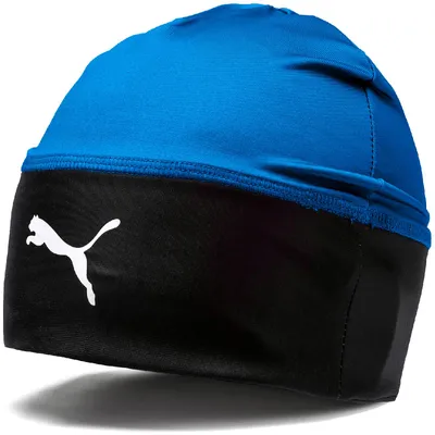 A close-up studio shot of a Puma beanie.