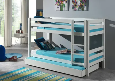 Produktbild von Vipack Etagen-Hochbett Pino mit Bettschublade - Kiefer massiv weiß lackiert, Maße: 210 cm x 140 cm x 105 cm; PICOSBRB14