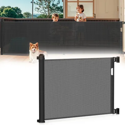 Obrázek produktu pro XINZI, výsuvná bezpečnostní zábrana na schodiště, až do 180 cm, černá, PVC, s dvojitým zámkem a ovládáním jednou rukou, pro děti a domácí zvířata
