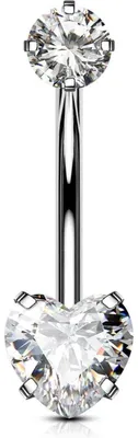 Obrázok produktu pre Piercing do brucha, titán, 14G, 16 mm, s zirkónovým srdiečkom