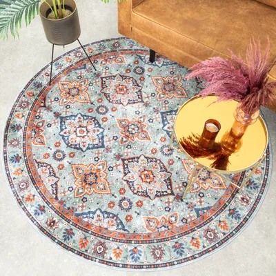 Produktbild von Rundes Vintage Teppich - Orientalgrün Ø 200cm