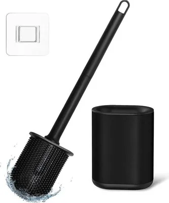 Immagine prodotto di Set di spazzole per WC in silicone nero – setole morbide, manico antiscivolo – 1 pezzo