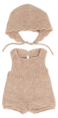 Productafbeelding van Een set kleding voor Miniland-poppen, gemaakt van gerecycled materiaal, geschikt voor poppen van 38 cm.