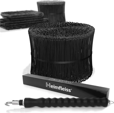 Produktbild von Heimfleiss® Drillapparat + Ösendraht Betonbindedraht 1,4 x 140 mm (1000 Stk.) - PVC ummantelter Rödeldraht Set in schwarz - Bindedraht für Draht Driller
