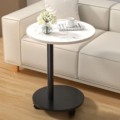 Produktbild von STUNQ® Moderne runde eettafel, tragbarer faltbarer Beistelltisch auf Rollen, Couchtisch, Nachttisch, Wohnzimmer, Balkon, Sofa,