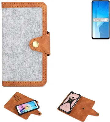 Produktbild von K-S-Trade Handyhülle kompatibel mit Huawei Honor Play 4 5G Schutzhülle Filz-Hülle Kunst-Leder hellgrau braun (1x)