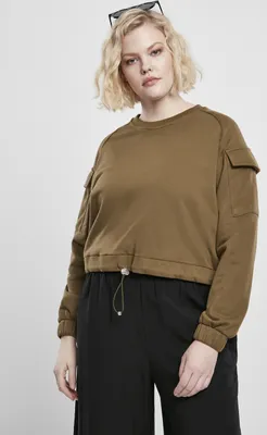 Produktbild von Urban Classics Damen Pullover Ladies Short Worker Crewneck Summerolive-5XL